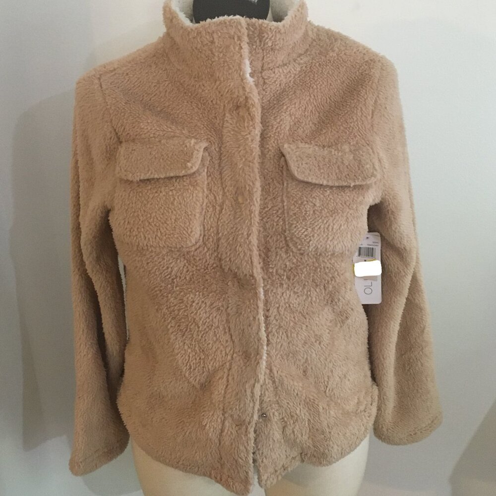 Olivia and Sky Taupe and Ivory Snap Up Jacket Size Medium NWT